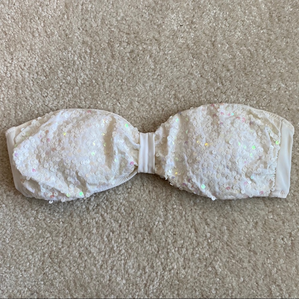 VS Pink White Sequin Bandeau Bikini Top